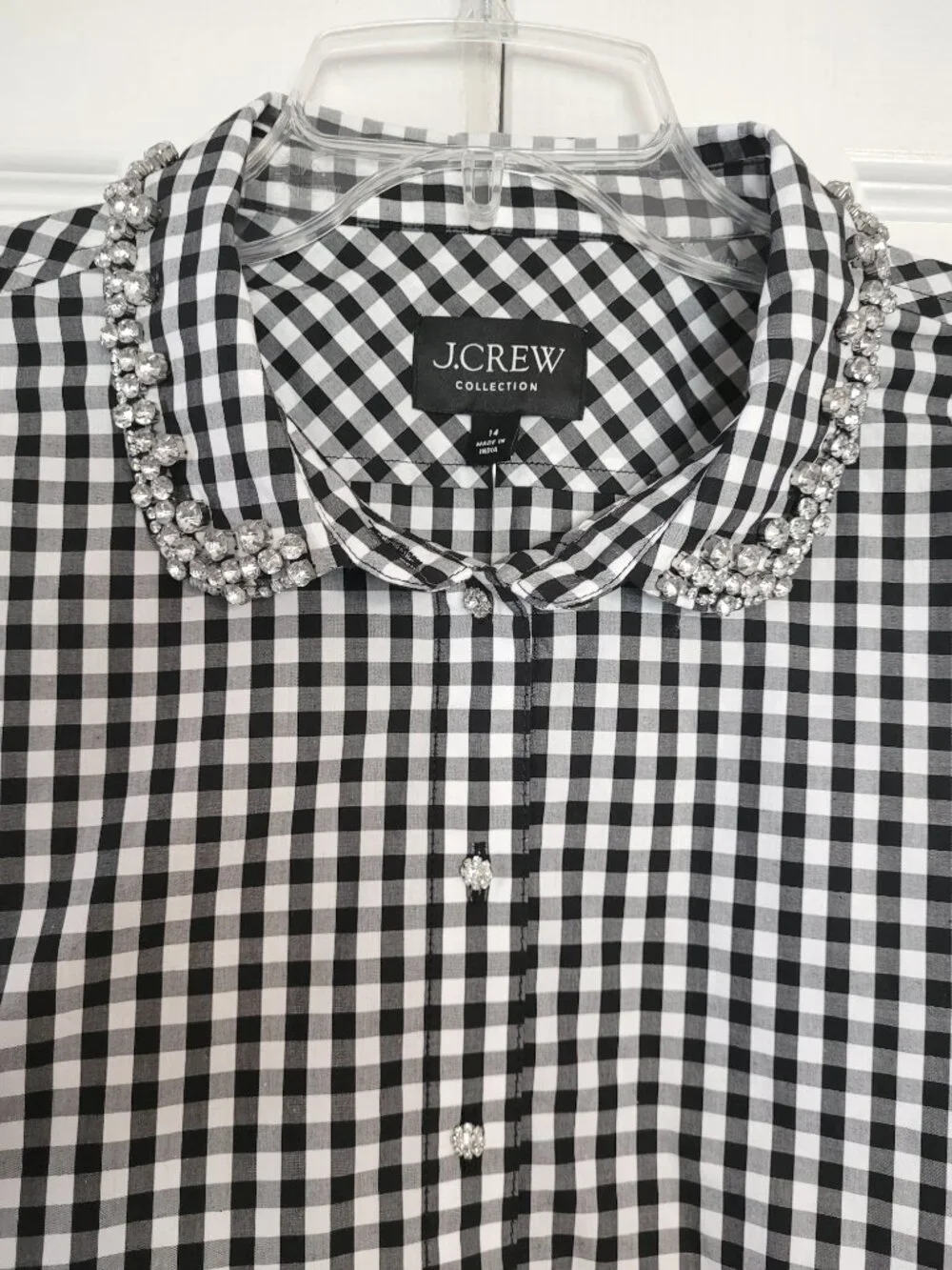 J. Crew Collection Embellished Cropped Button-Up Shirt in Cotton Poplin Gingham
